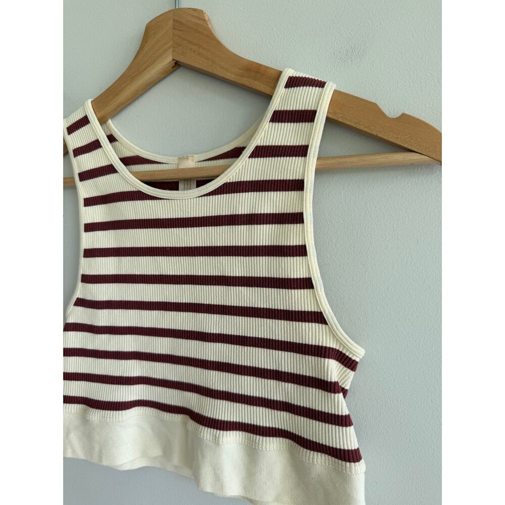 By Together Striped Pattern Ribbed Knit Cropped Tank Top Cream Rust M - Picture 4 of 5